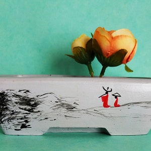 Bonsai pot with additional holes in the bottom for attaching the plant's root system. Stylish, modern, original Handmade by Ukrainian artist