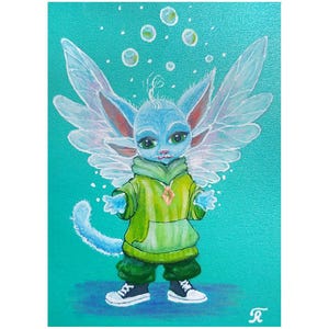 Vreemdeling van de kattenplaneet ACEO Original Fantasy Artist's handtekening