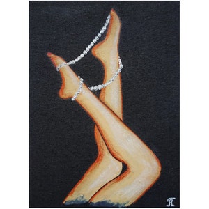 Frauen Füße spielen mit Perlen ACEO Original Handarbeit Signatur der Künstlerin Miniatur-Kleine Mini-Sammlung Art Positive Bild