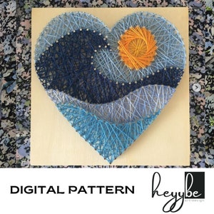 Hart en zon tekenreekskunstpatroon, golvend ontwerp (digitale sjabloon), Valentijnsdagcadeau