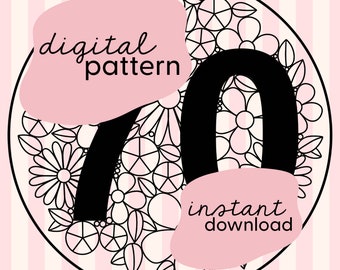 70 / 70 years embroidery pattern / Wedding anniversary Gift / PDF Digital download / Floral embroidery /  Embroidery digital pattern