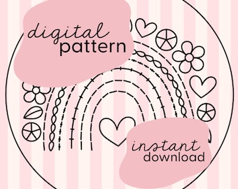 Patrón de bordado para principiantes de arcoíris / Muestrario de puntadas de arcoíris / Patrón de bordado para principiantes / Patrón de bordado digital con puntadas