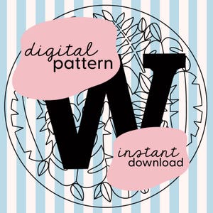 Buchstabe 'W' Dschungelblatt Stickmuster / Blatt Stickmuster / Personalisiertes Initial-Stickmuster / Digitales Stickmuster
