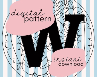 Letter 'W' jungle leaf embroidery pattern / Leaf embroidery pattern / Personalised initial embroidery pattern / Digital embroidery pattern