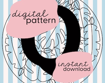 Letter 'Q' jungle leaf embroidery pattern / Leaf embroidery pattern / Personalised initial embroidery pattern / Digital embroidery pattern