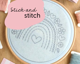 Rainbow dissolvable printed pattern / Sulky sticky fabri solvy printed pattern/ Rainbow stick and stitch water soluble embroidery pattern
