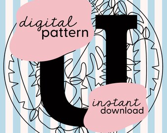 Letter 'U' jungle leaf embroidery pattern / Leaf embroidery pattern / Personalised initial embroidery pattern / Digital embroidery pattern
