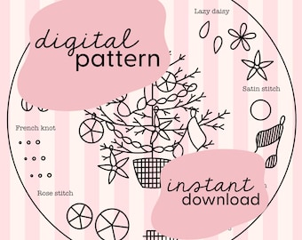 Patrón de bordado para principiantes de árbol de Navidad en 10 pasos / Muestrario de puntadas de 10 días / Patrón de bordado para principiantes / Bordado digital navideño