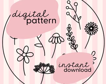Wildflower beginner embroidery pattern / Floral embroidery pattern / Tutorial embroidery pattern / Pick and stitch embroidery pattern PDF