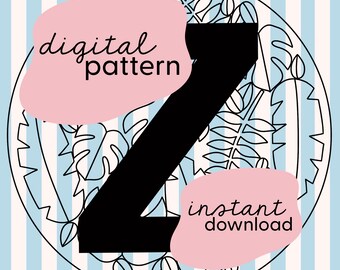Letter 'Z' jungle leaf embroidery pattern / Leaf embroidery pattern / Personalised initial embroidery pattern / Digital embroidery pattern