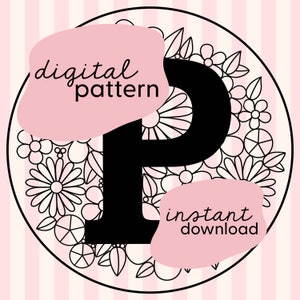 Padrão de bordado da letra 'P' / Download digital em PDF / Bordado floral / Padrão de bordado de flores em PDF / Padrão digital de bordado