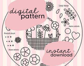 10 step beginner embroidery pattern / 10 day stitch sampler / Beginner embroidery pattern / Stitch along digital embroidery pattern