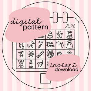 Adventskalender broderimönster 2026 / Digitalt broderimönster för december / Digitalt broderimönster för advent / Broderi advent