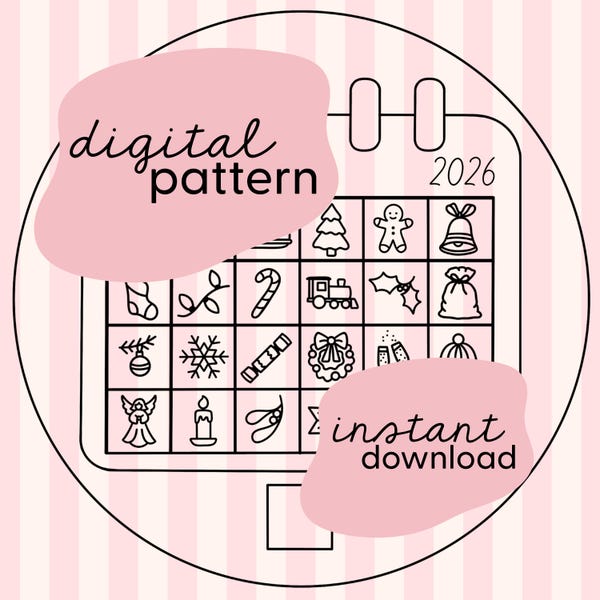 Advent calendar embroidery pattern 2026  / December digital embroidery pattern / Advent digital embroidery pattern / Embroidery advent