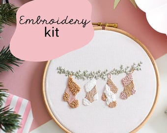 Hang Your Stockings Embroidery Kit / Christmas Stockings Embroidery Kit / Festive Embroidery Kit / Pick and Stitch Embroidery Kit