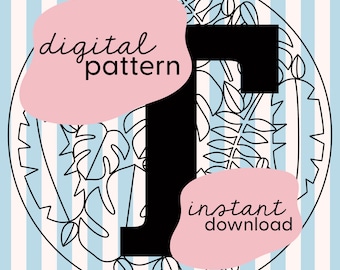 Letter 'T' jungle leaf embroidery pattern / Leaf embroidery pattern / Personalised initial embroidery pattern / Digital embroidery pattern