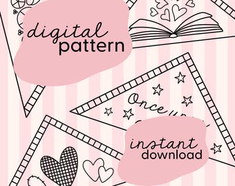 Bookmark stick and stitch digital pattern / Stick and stitch embroidery patches / Bookworm embroidery patches / Pick and stitch embroidery