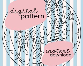 Jungle leaf embroidery pattern (Plain / No initial) / Leaf embroidery pattern / Leaf embroidery pattern / Pick and stitch embroidery pattern