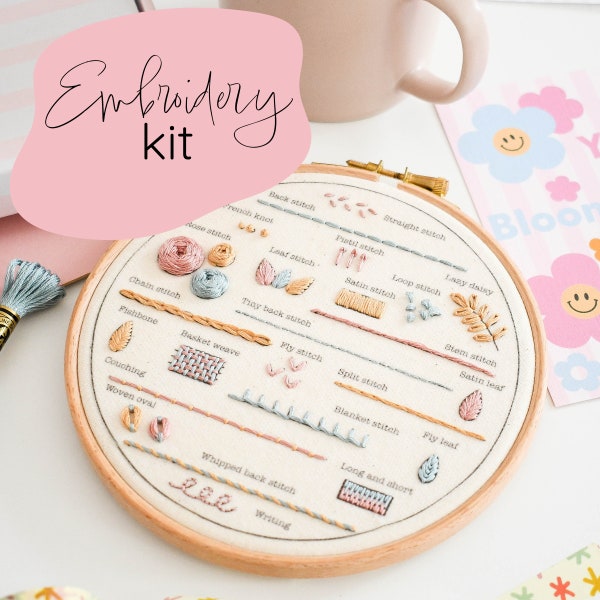 Kit de broderie au point le long / Kit de broderie complet pour débutant / Kit de broderie Pick and Stitch pour débutants / Kit de démarrage pour apprendre la broderie