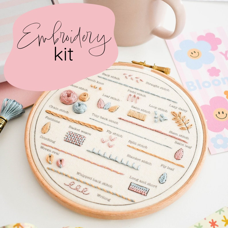 Stitch Along Embroidery Kit / Complete Beginner Embroidery Kit / Pick and Stitch Embroidery Kit For Beginners / Learn Embroidery Starter Kit image 1