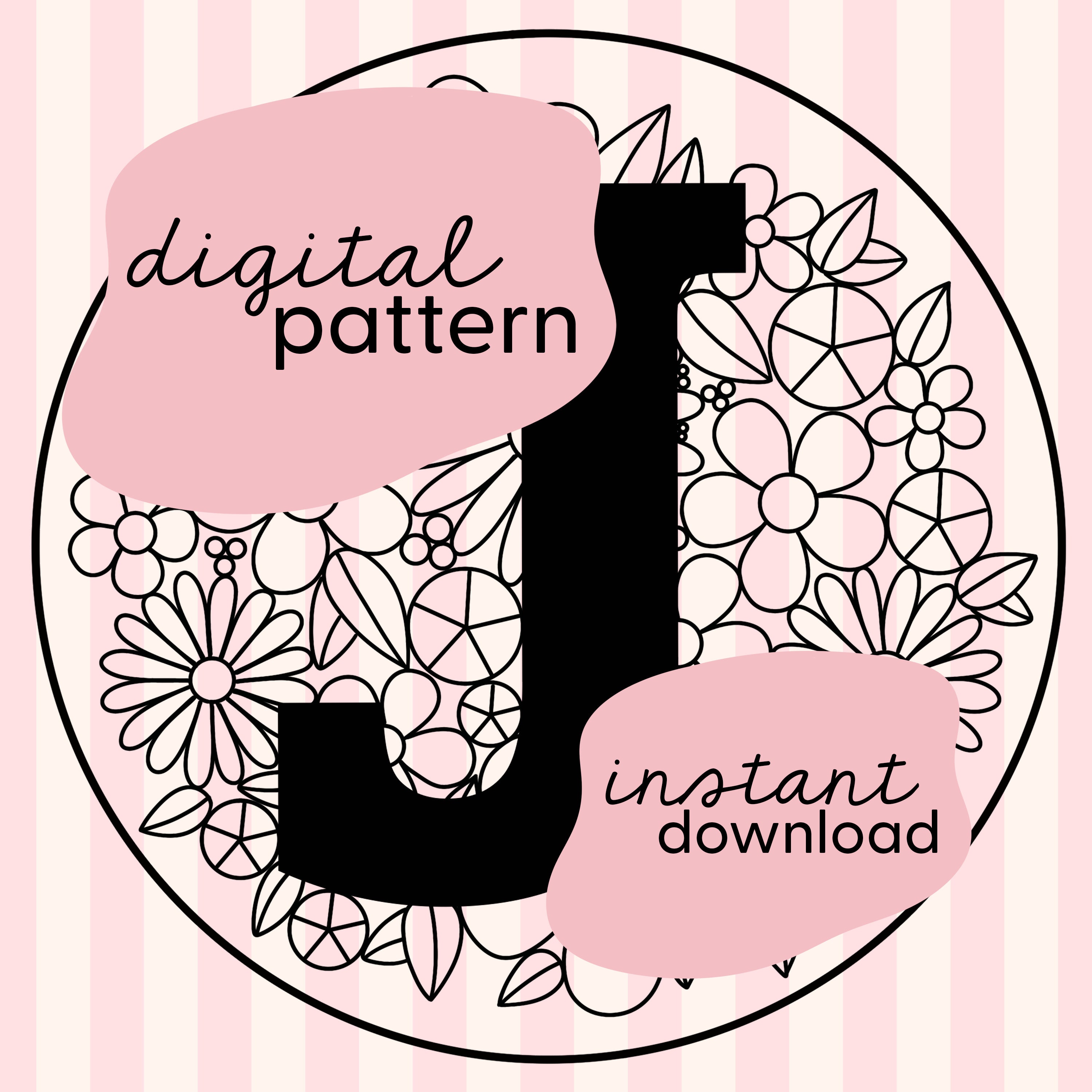 その他 Pattern J - Digital Jolt Letter 'J' Embroidery Pattern / PDF Digital Download / Floral
