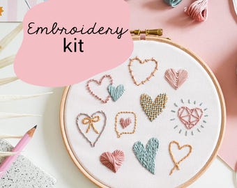 Love Heart Beginner Embroidery Kit / Complete Beginner Embroidery Kit / Pick and Stitch Embroidery Kit For Beginners / Learn Embroidery Kit