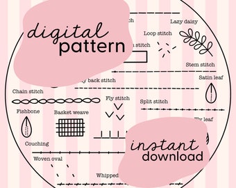 Stitch along embroidery pattern / Digital download beginner embroidery / Stitch along digital embroidery pattern