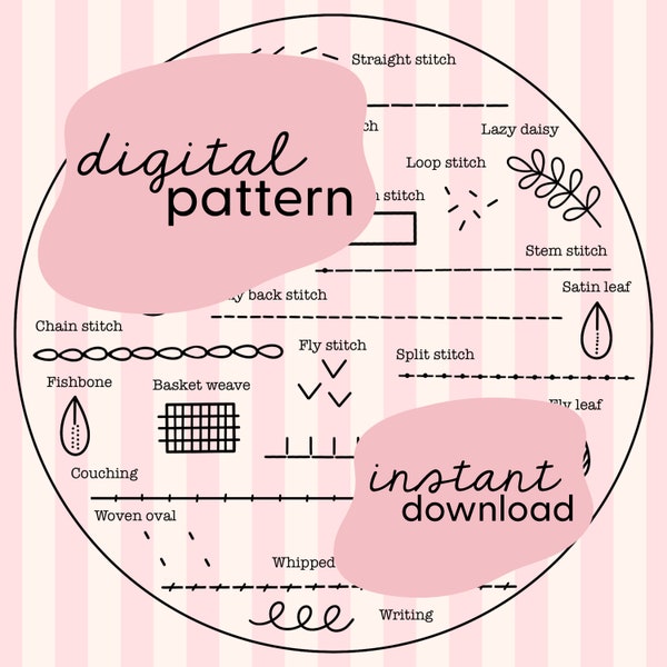 Stitch along embroidery pattern / Digital download beginner embroidery / Stitch along digital embroidery pattern
