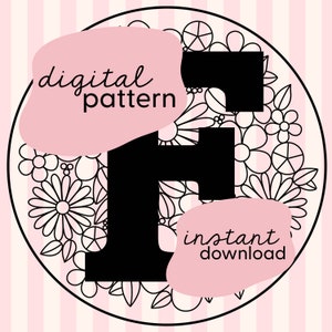 Buchstabe 'F' Stickmuster / PDF Digitaler Download / Blumen Stickerei / Blumen Stickmuster PDF / digitales Stickmuster