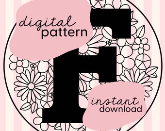 Buchstabe 'F' Stickmuster / PDF Digitaler Download / Blumen Stickerei / Blumen Stickmuster PDF / digitales Stickmuster