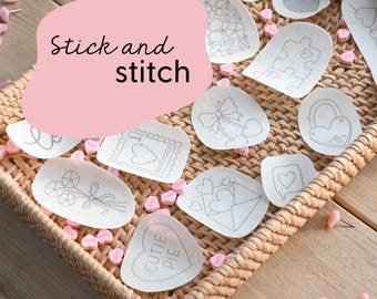 Valentine Stick and Stitch Embroidery Patches / Cute embroidery patches / Clothing embroidery patches / Sulky stick and stitch patches