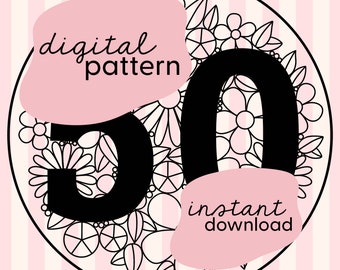 50 / 50 years embroidery pattern / Golden wedding anniversary / PDF Digital download / Floral embroidery /  Embroidery digital pattern