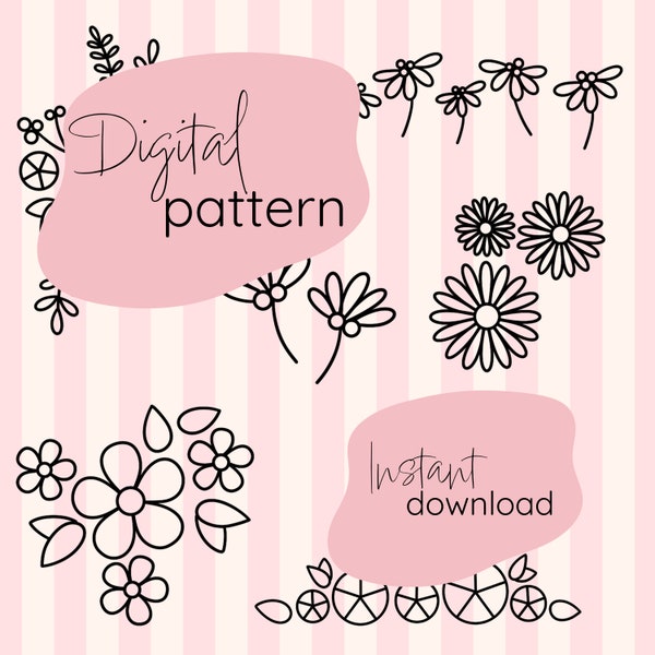 Floral stick and stitch digital pattern / Stick and stitch embroidery patches / Floral embroidery patches / Pick and stitch embroidery