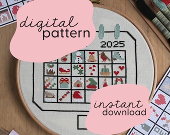 Cross Stitch Advent Calendar Pattern 2025  / December Digital Embroidery pattern / Advent Digital Embroidery Cross Stitch Pattern