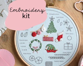Christmas Time Beginner Embroidery Kit / Beginner Embroidery Kit / Pick and Stitch Embroidery Kit For Beginners / Christmas Embroidery Kit