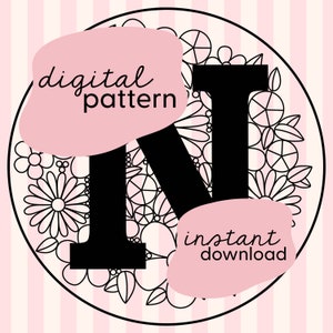 Patrón de bordado de la letra 'N' / Descarga digital en PDF / Bordado floral / Patrón de bordado de flores en PDF / Patrón digital de bordado