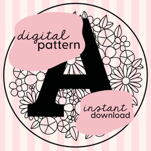 Padrão de bordado da letra 'A' / Padrão de bordado floral / Padrão de bordado de flores em PDF / Download digital de bordado em PDF