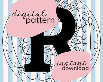 Letter 'R' jungle leaf embroidery pattern / Leaf embroidery pattern / Personalised initial embroidery pattern / Digital embroidery pattern