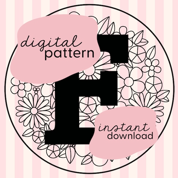 Letter 'E' embroidery pattern / PDF Digital download / Floral embroidery / Flower embroidery pattern PDF / Embroidery digital pattern