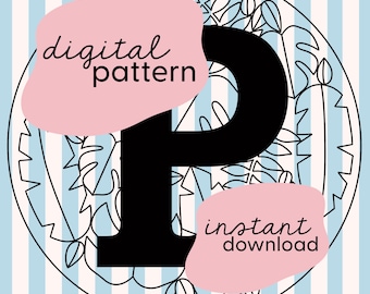 Letter 'P' jungle leaf embroidery pattern / Leaf embroidery pattern / Personalised initial embroidery pattern / Digital embroidery pattern