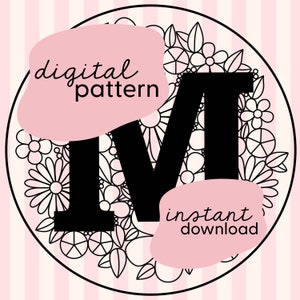Patrón de bordado de la letra 'M' / Descarga digital en PDF / Bordado floral / Patrón de bordado de flores en PDF / Patrón digital de bordado