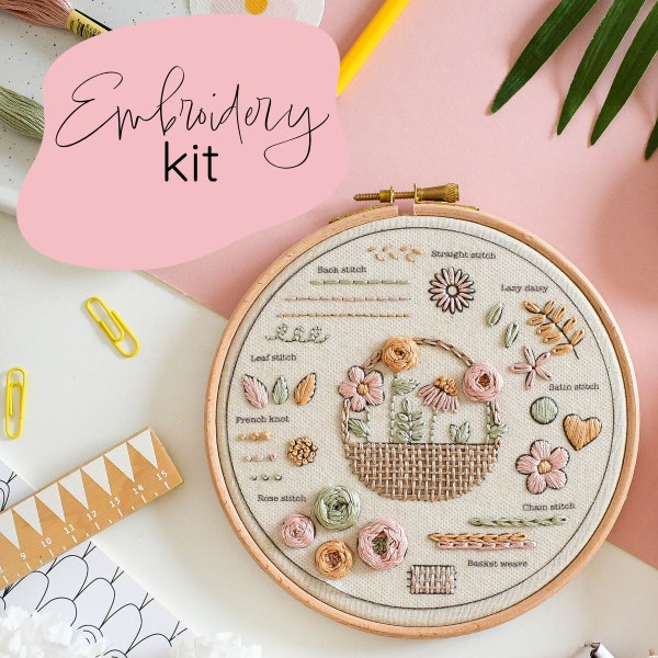 10 Day Beginner Embroidery Kit / Complete Beginner Embroidery Kit / Pick and Stitch Embroidery Kit For Beginners / Learn Embroidery Kit