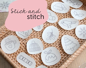 Christmas Stick and Stitch Embroidery Patches / Festive embroidery patches / Holiday embroidery patches / Sulky stick and stitch patches
