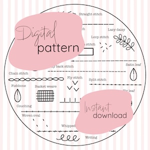 Stitch along embroidery pattern / Digital download beginner embroidery / Stitch along digital embroidery pattern
