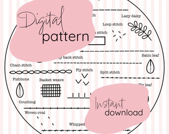 Stitch along embroidery pattern / Digital download beginner embroidery / Stitch along digital embroidery pattern