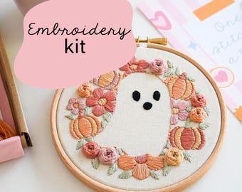 Pumpkin Background Ghost Embroidery Kit / Halloween Embroidery Kit / Beginner Halloween Embroidery Kit /Pick And Stitch Embroidery kit