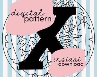 Letter 'X' jungle leaf embroidery pattern / Leaf embroidery pattern / Personalised initial embroidery pattern / Digital embroidery pattern