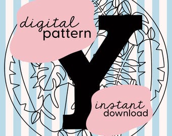 Letter 'Y' jungle leaf embroidery pattern / Leaf embroidery pattern / Personalised initial embroidery pattern / Digital embroidery pattern