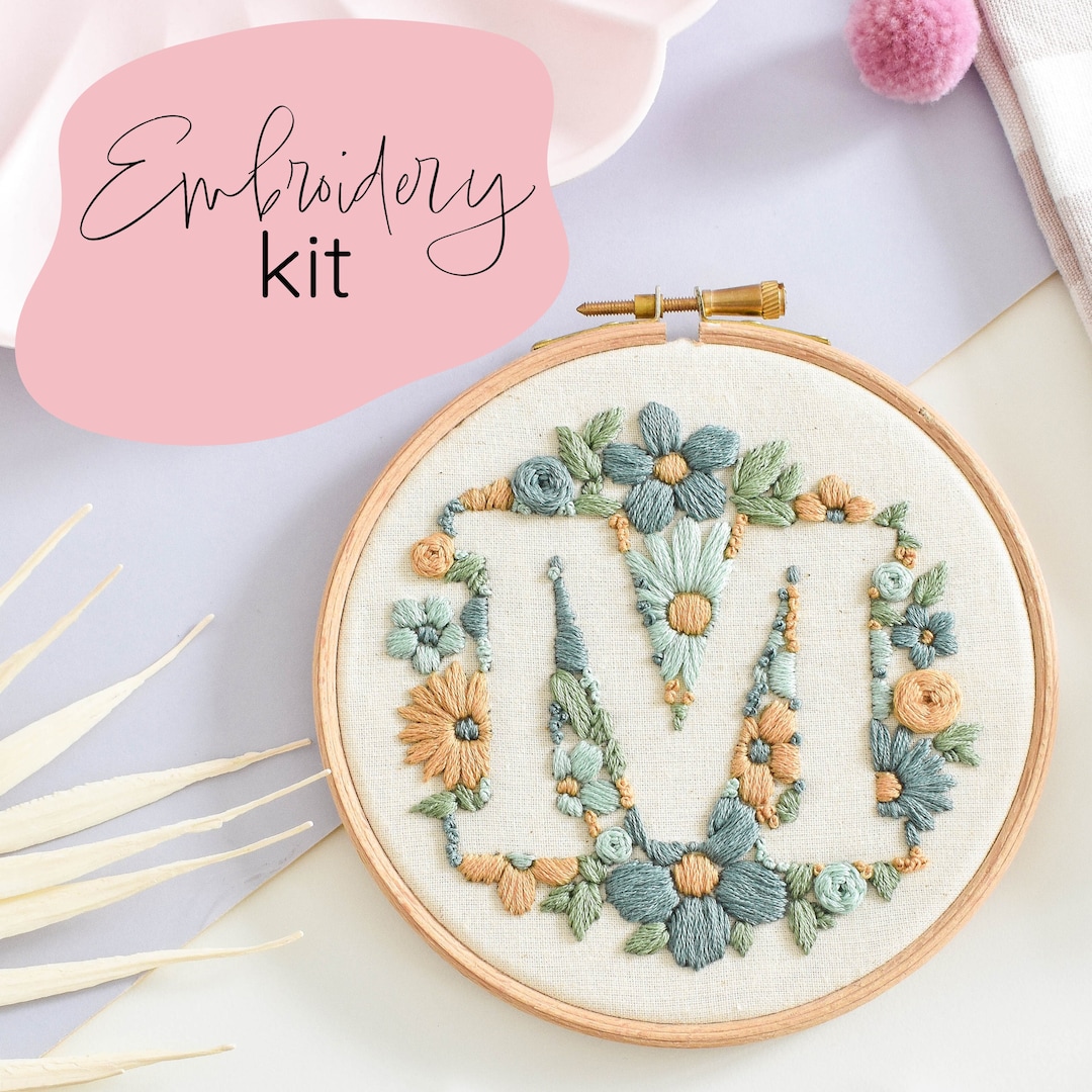 Floral Initial Embroidery Kit Beginner Embroidery Kit Flower