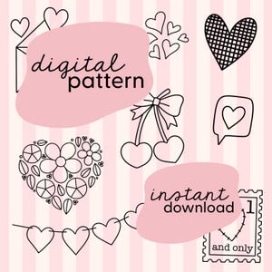Schema digitale di ricamo a punto e a punto di San Valentino / Toppe ricamate a punto e a punto / Toppe ricamate a cuore / Ricamo a punto e a punto